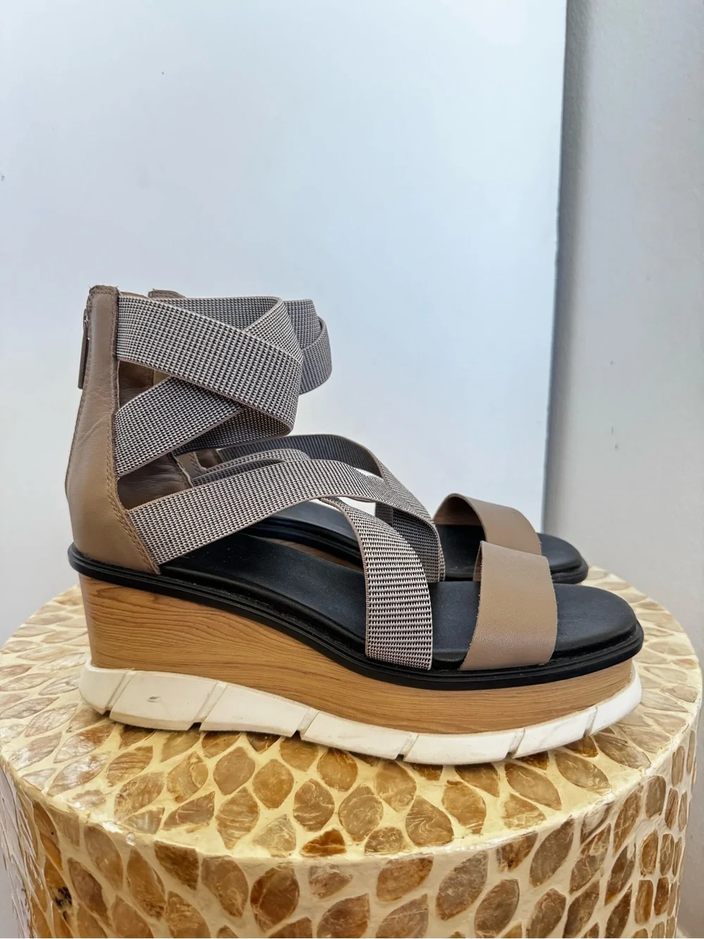 Sorel Joanie III Taupe  Sport Strap Wedge Sandals size 8.5